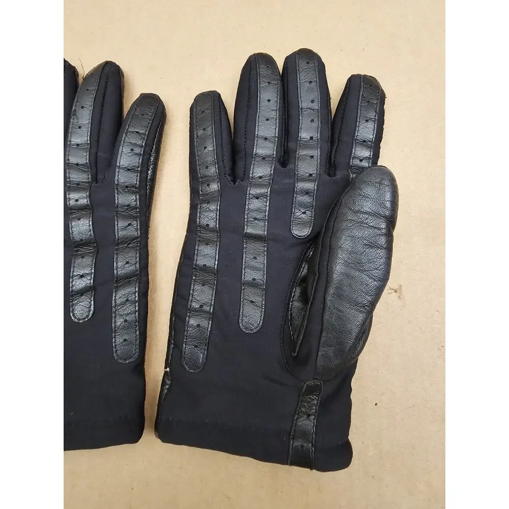 Vintage Isotoner Women Leather Gloves Wool Lining Sz Large Black